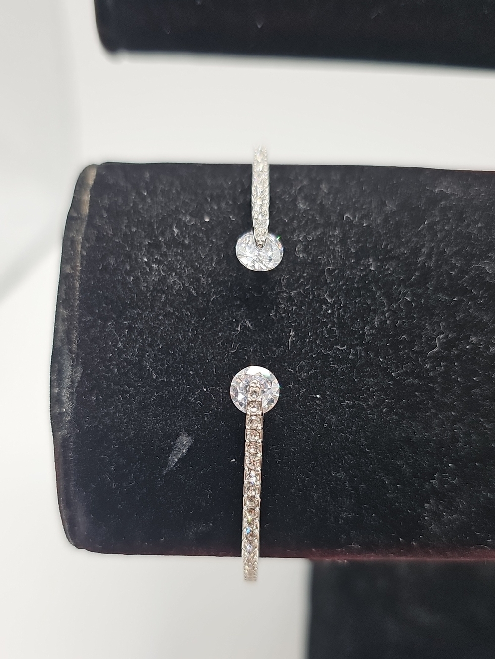 Givenchy Silver Crystal Floating Hinged Cuff Bracelet. Silver Tone